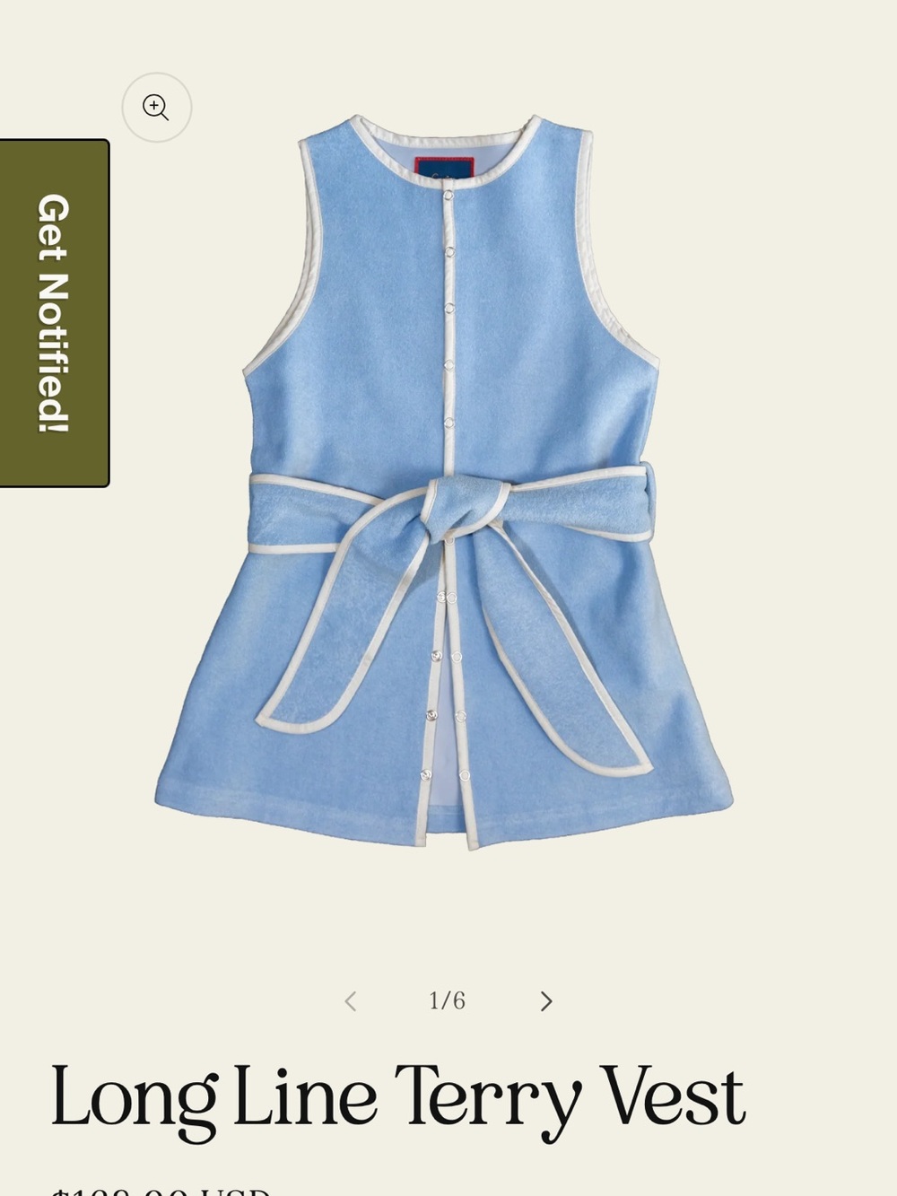 Long Line Terry Vest Coverup in Light Blue